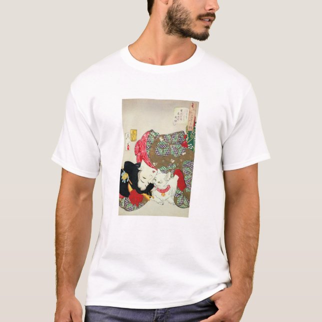 Japansk flicka med Cat, Tsukioka Yoshitoshi T Shirt (Framsida)