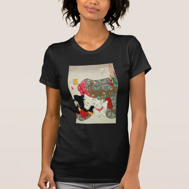 Japansk flicka med Cat, Tsukioka Yoshitoshi Tee (Framsida)