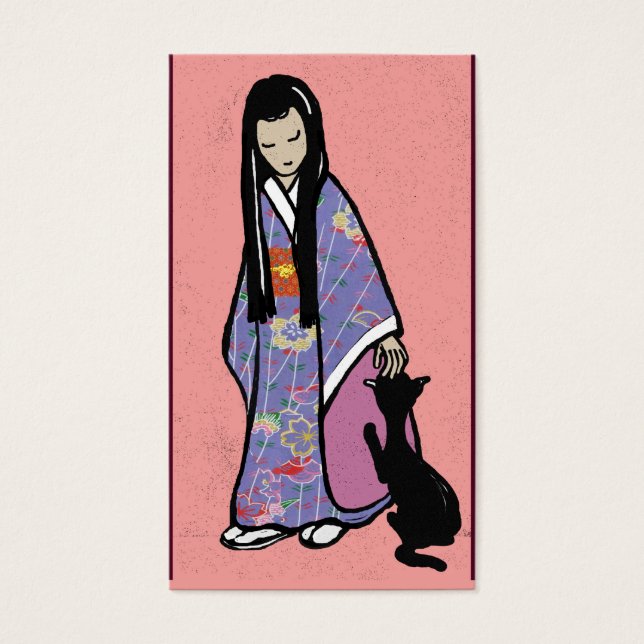 Japansk flicka och katt visitkort (Framsidan)
