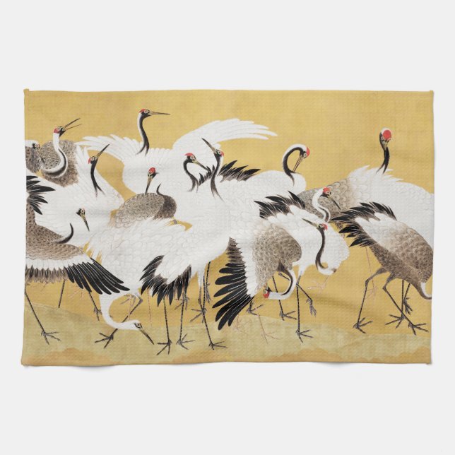 Japansk Flock Cranes Vintage Bird Rik Classic Kökshandduk (Horisontell)