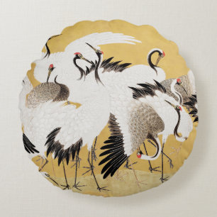 Japansk Flock Cranes Vintage Bird Rik Classic Rund Kudde