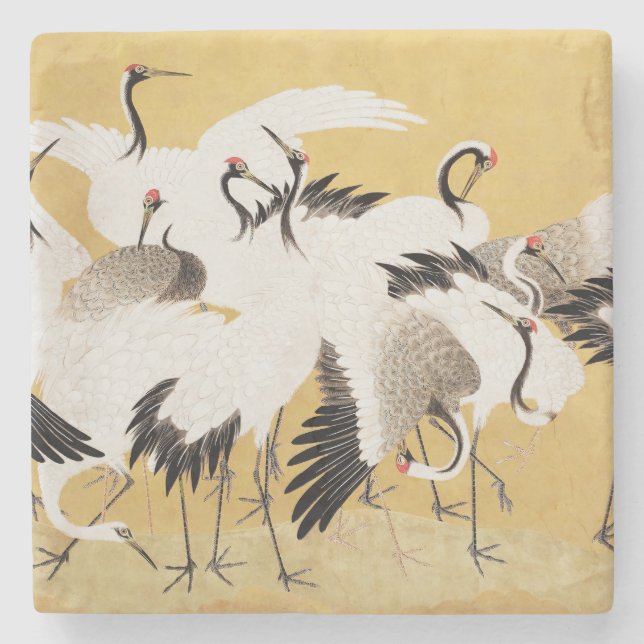 Japansk Flock Cranes Vintage Bird Rik Classic Stenunderlägg (Framsidan)