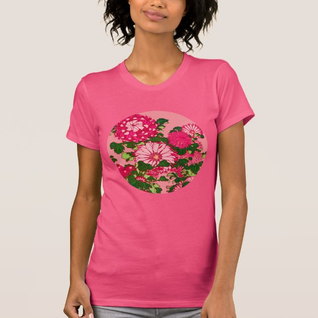 Japansk Flower Medallion, Fuchsia och korallets Ro Tee (Framsida)