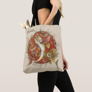 Japansk Flygfisk och Bambu blad Vintage Konst Tygkasse