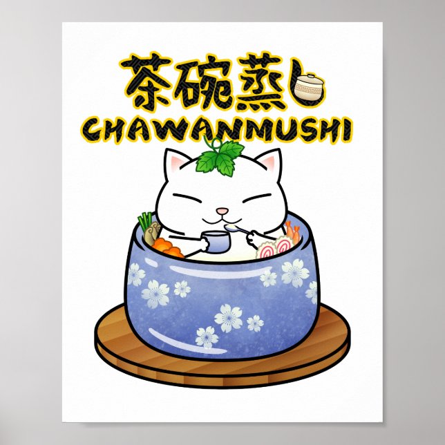 Japansk Food Chawanmushi Cat Poster (Framsidan)