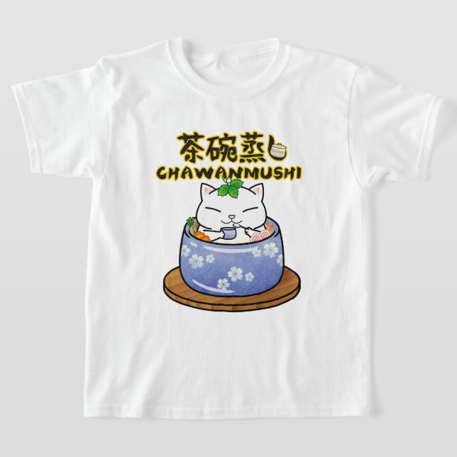 Japansk Food Chawanmushi Cat T Shirt (Laydown)