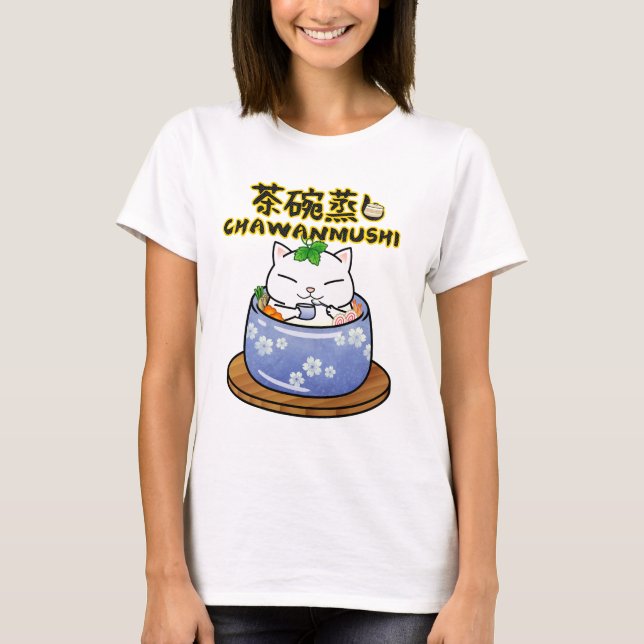 Japansk Food Chawanmushi Cat T Shirt (Framsida)