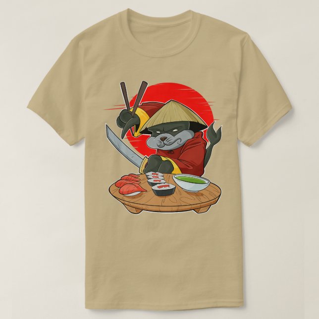Japansk Food I Maki Älskare I Samurai Sushi Seal  T Shirt (Design framsida)