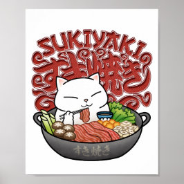 Japansk Food Sukiyaki Cat Poster