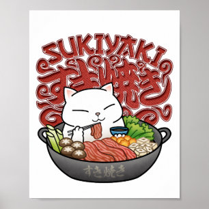 Japansk Food Sukiyaki Cat Poster