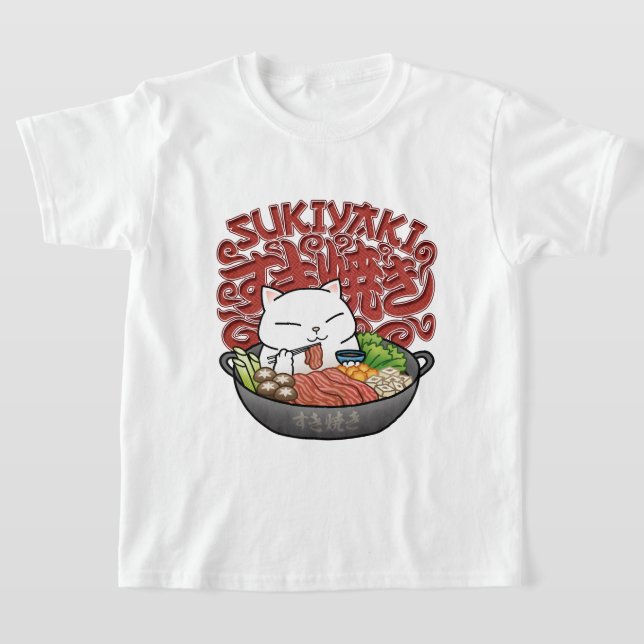 Japansk Food Sukiyaki Cat T Shirt (Laydown)
