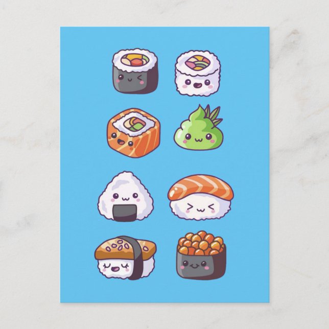 Japansk Food Sushi Roll Vykort (Framsida)