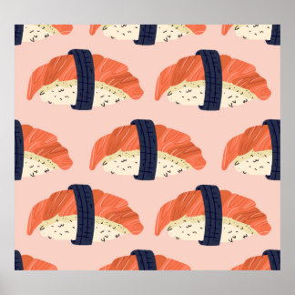 Japansk Food Sushi Seamless Illustration Poster