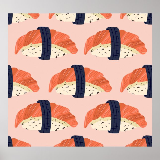 Japansk Food Sushi Seamless Illustration Poster (Framsidan)
