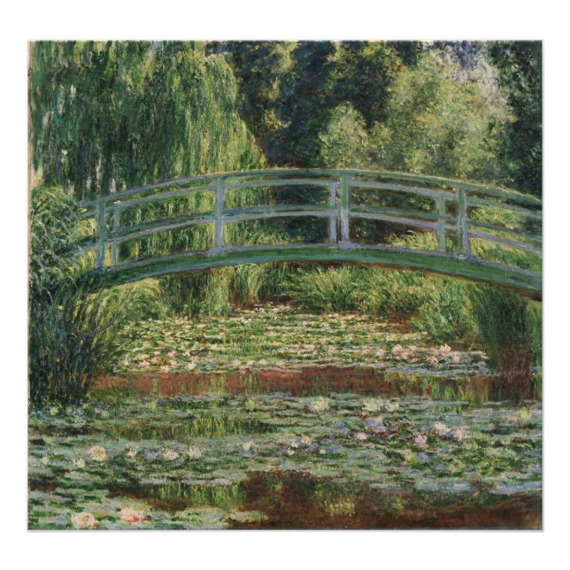 Japansk fotbro och Vatten Lily Bassäng av Monet Fototryck (Framsidan)