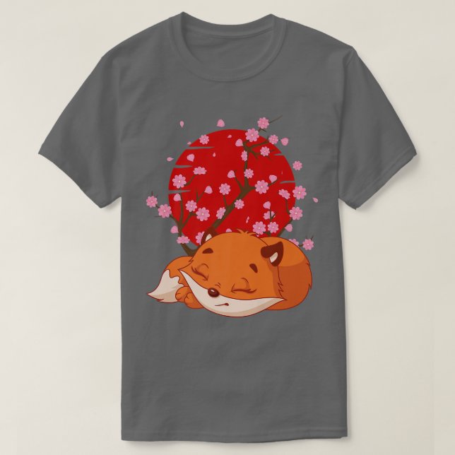 Japansk Fox Cherry Blommar Funny Flower Sakura Ka T Shirt (Design framsida)
