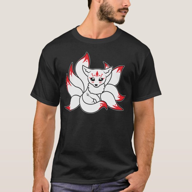 Japansk Fox Cute Funny Kitsune Kami Anime Kawaii T Shirt (Framsida)