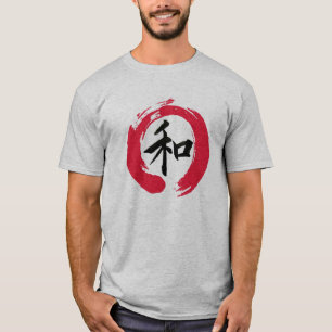 Japansk "fred" Kanjiinsida en röd Ensō Zen T-shirt