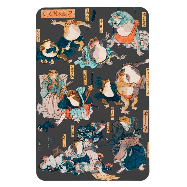 Japansk Frog Woodblock ukiyo-e anime-hjälte Magnet (Vertikal)