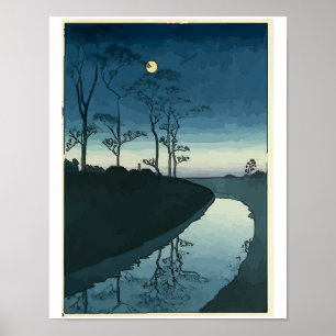 Japansk Full Moon & Stream Poster