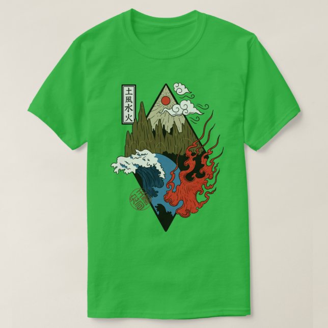 Japansk fyraInslag Vatten Fire Luft Earth T Shirt (Design framsida)