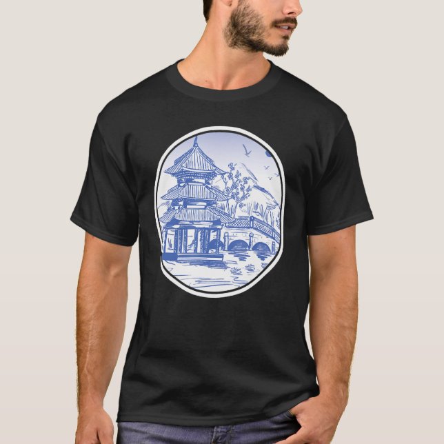 Japansk Garden Line Japan Temple Japansk Aesthet T Shirt (Framsida)