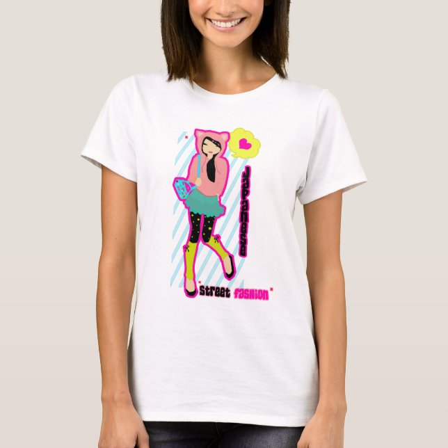JAPANSK GATAMODET-tröja Tee Shirt (Framsida)