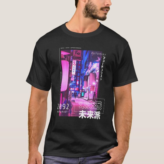 Japansk gatucyberpunk Tokyo Streetwear Aesthet T Shirt (Framsida)