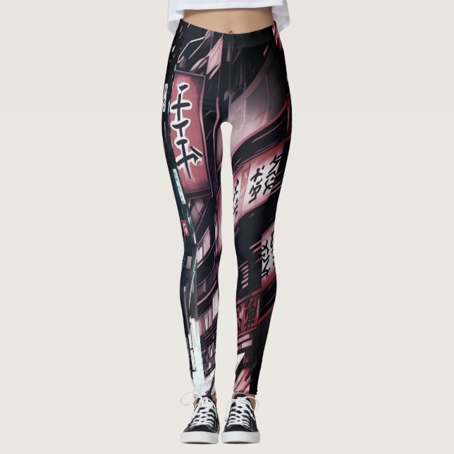 Japansk gatucyberpunk Tokyo Streetwear Leggings (Framsida)