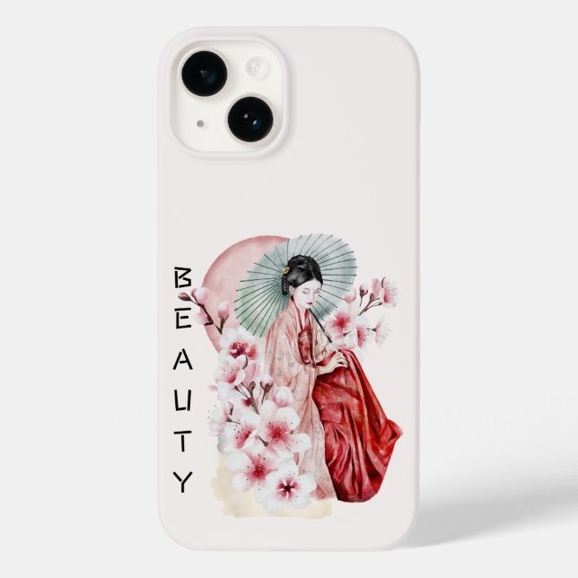 Japansk Geisha Akvarell med Kimono och Sakura (Baksida)