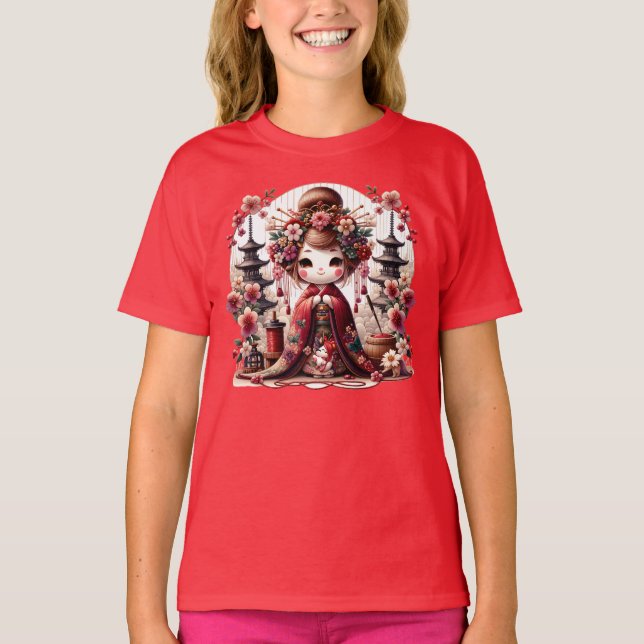 Japansk Geisha Cute Scene T Shirt (Framsida)