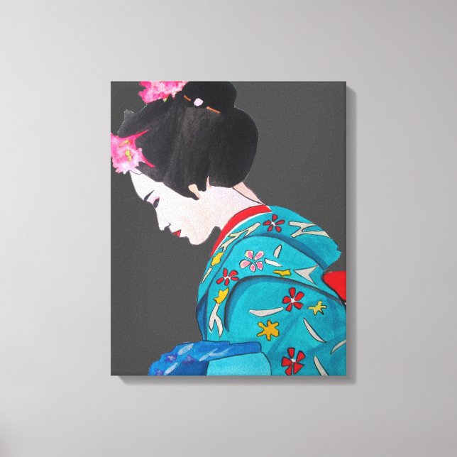 Japansk Geisha dam med Cherry blommar bra art. Canvastryck (Framsida)