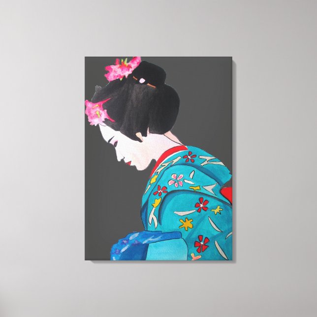 Japansk Geisha dam med Cherry blommar bra art. Canvastryck (Framsida)