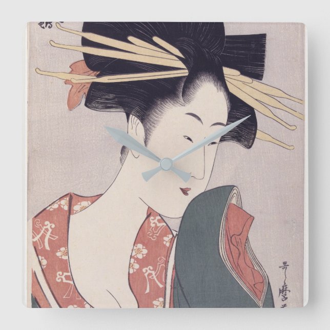 Japansk Geisha Fyrkantig Klocka (Framsida)
