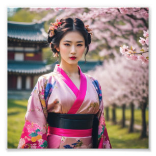 Japansk Geisha Girl i vackra surronder Fototryck