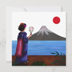 Japansk Geisha Girl, sol och Fuji Mountain Julkort