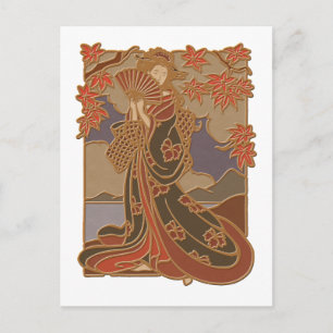 Japansk geisha i Kimono Asian Bamboo Art Vykort