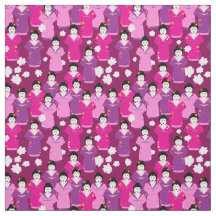 Japansk Geisha i Kimonos Rosa Patterned