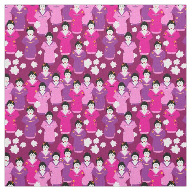 Japansk Geisha i Kimonos Rosa Patterned Tyg (Provkarta)