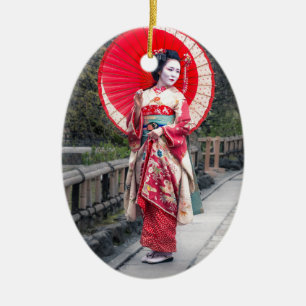 Japansk Geisha i Kyoto Julgransprydnad Keramik