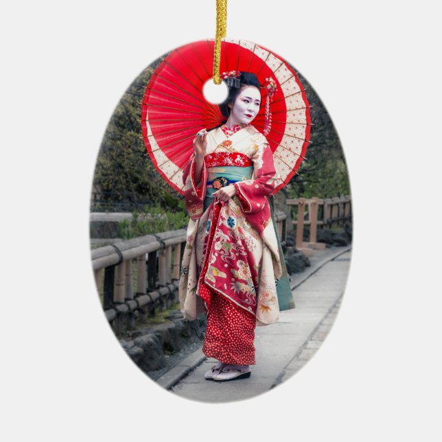 Japansk Geisha i Kyoto Julgransprydnad Keramik (Framsidan)