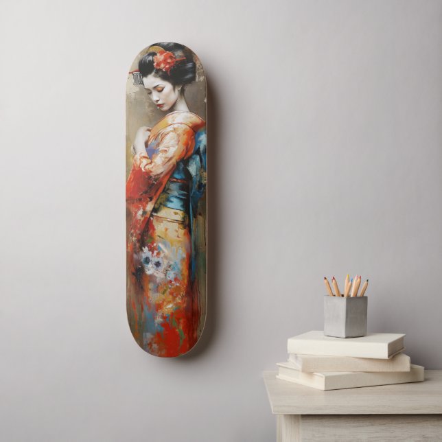 Japansk Geisha kawaii-flicka anime Skateboard (Väggkonst)