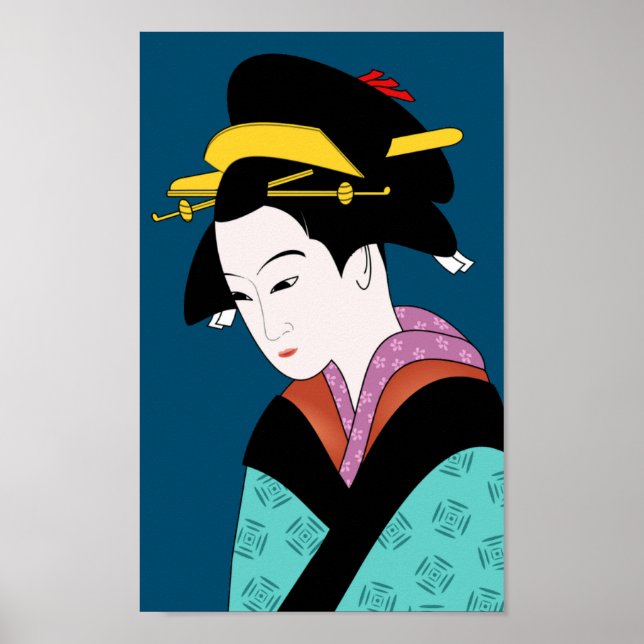 Japansk Geisha kimono söt konst Poster (Framsidan)