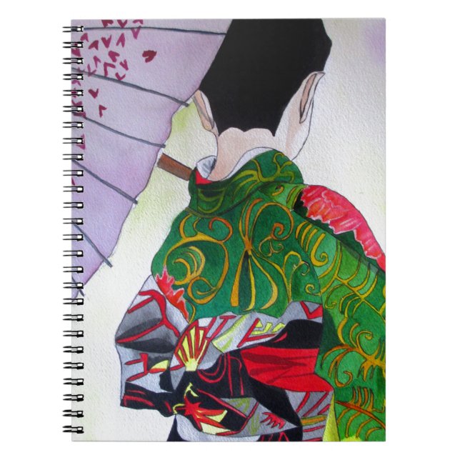 Japansk Geisha-konst med kimono och paraply Anteckningsbok (Framsidan)