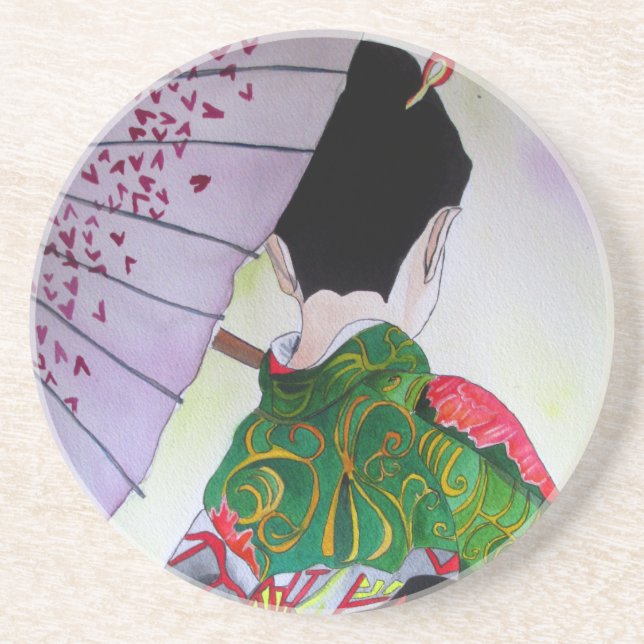 Japansk Geisha-konst med kimono och paraply Underlägg (Framsidan)