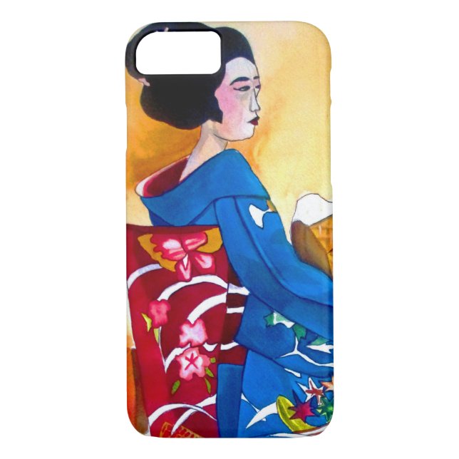 Japansk Geisha med blå kimono Case-Mate iPhone Skal (Baksida)