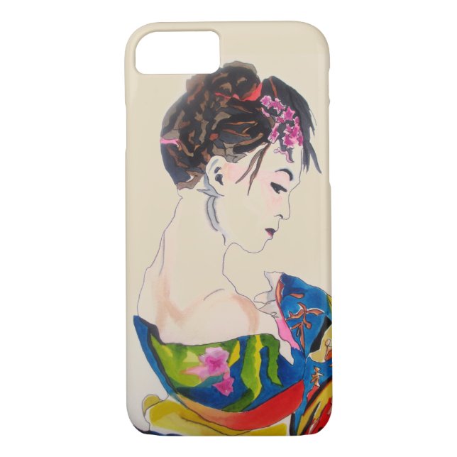 Japansk Geisha med blå kimono Case-Mate iPhone Skal (Baksida)