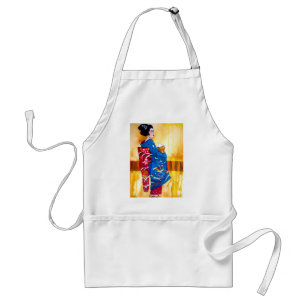 Japansk geisha med blå kimono förkläde