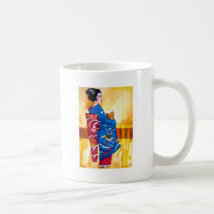 Japansk Geisha med blå kimono Kaffemugg