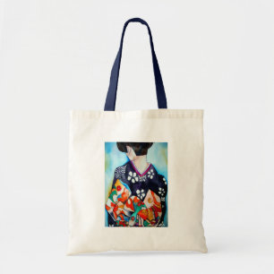 Japansk Geisha med blå kimono original art Tygkasse